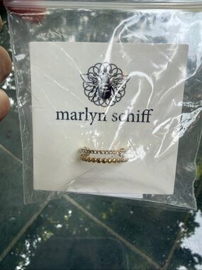 Marlyn Schiff Gold Crystal Stacked Ring adjustable new